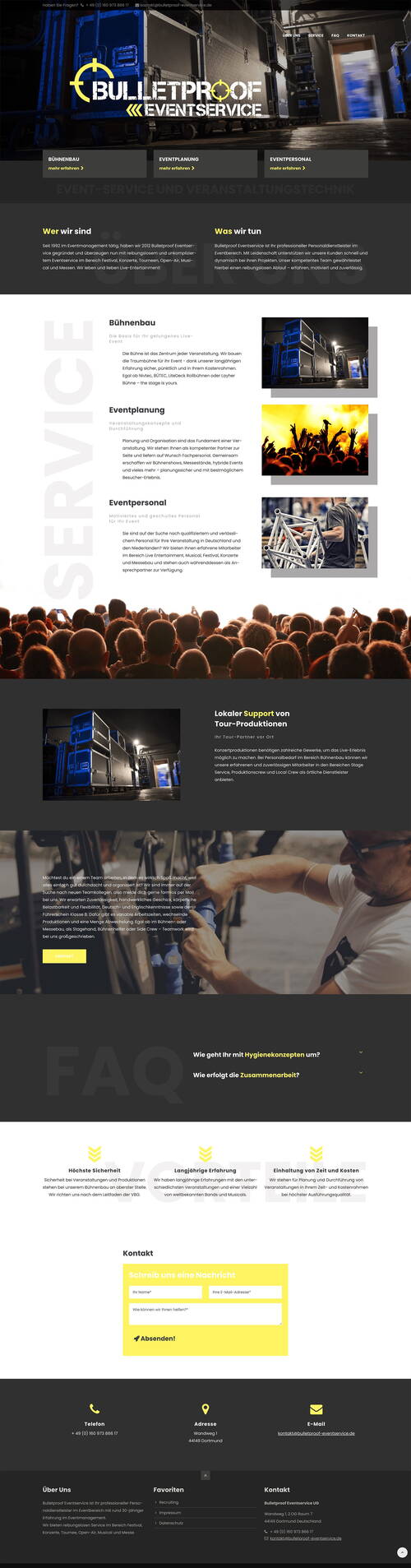Bildliche Darstellung der Website von Bulletproof Eventservice.
